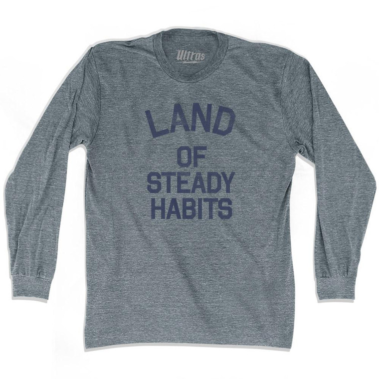 Connecticut Land of Steady Habits Nickname Adult Tri-Blend Long Sleeve T-shirt - Athletic Grey