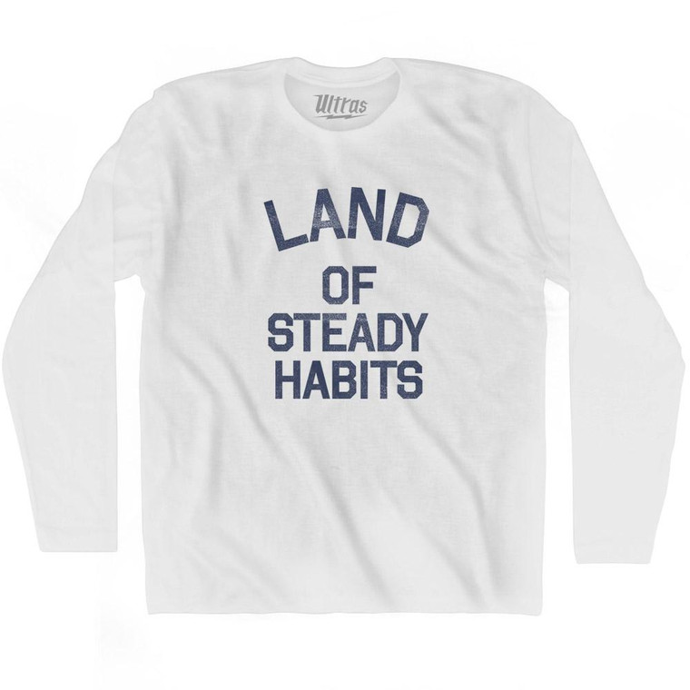 Connecticut Land of Steady Habits Nickname Adult Cotton Long Sleeve T-shirt - White