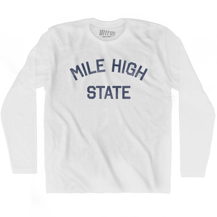 Colorado Mile High State Nickname Adult Cotton Long Sleeve T-shirt - White