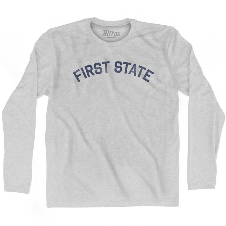Delaware First State Nickname Adult Cotton Long Sleeve T-Shirt - Grey Heather