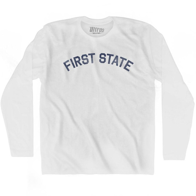 Delaware First State Nickname Adult Cotton Long Sleeve T-shirt - White