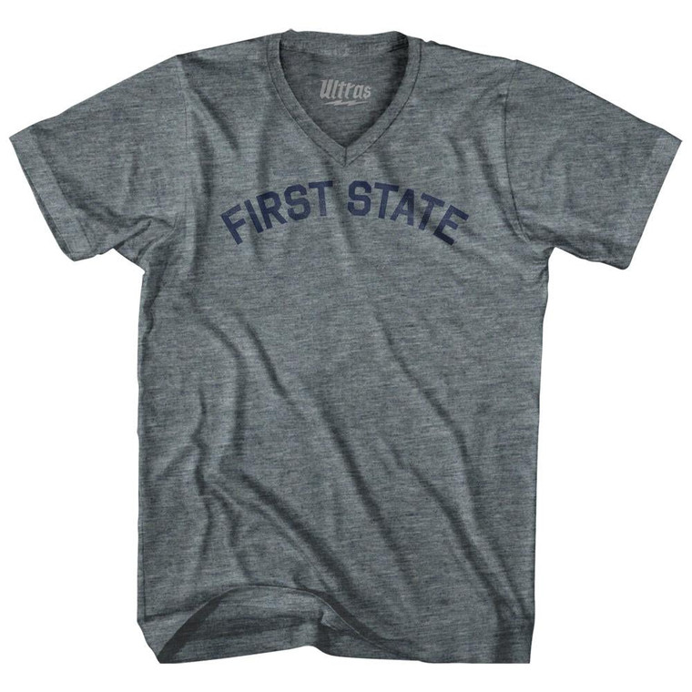 Delaware First State Nickname Adult Tri-Blend V-neck T-shirt - Athletic Grey