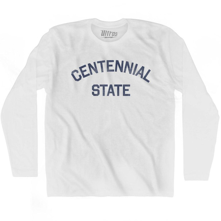 Colorado Centennial State Nickname Adult Cotton Long Sleeve T-shirt - White