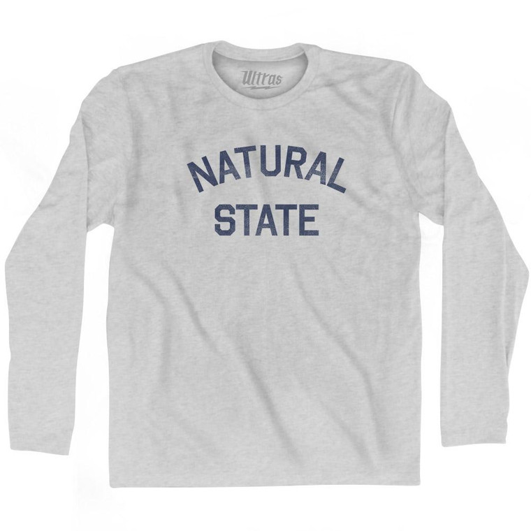 Arkansas Natural State Nickname Adult Cotton Long Sleeve T-Shirt - Grey Heather