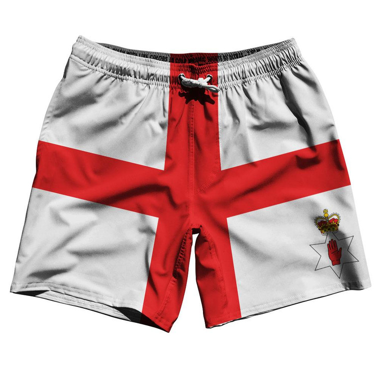 Northern Ireland Country Flag 7.5" Swim Shorts Made in USA - White Red