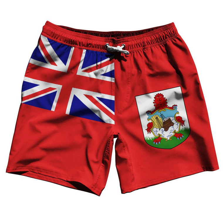 Bermuda Country Flag 7.5" Swim Shorts Made in USA - Red Green