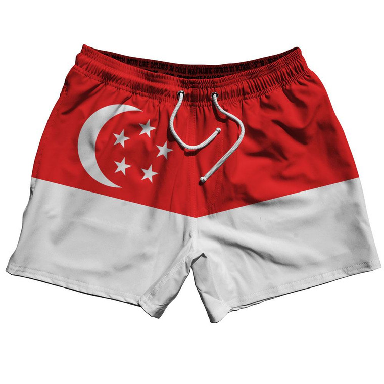 Singapore Country Flag 5" Swim Shorts Made in USA - Red White