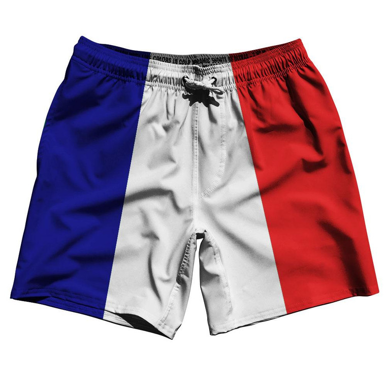 France Country Flag 7.5" Swim Shorts Made in USA - Red White Blue