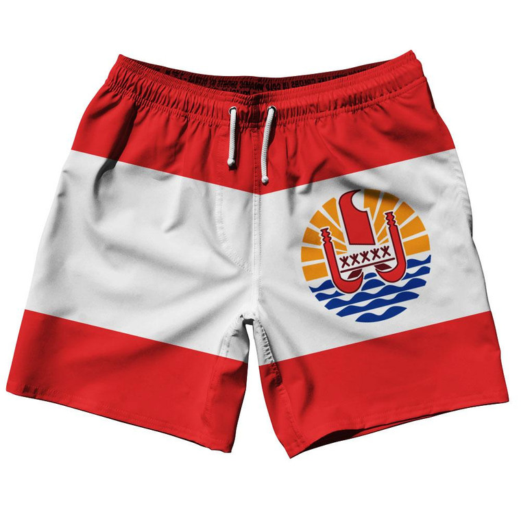 Tahiti Country Flag 7.5" Swim Shorts Made in USA - Red White