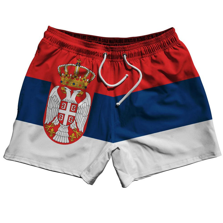 Serbia Country Flag 5" Swim Shorts Made in USA - White Red Blue