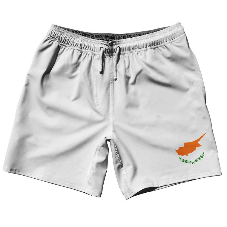 Cyprus Country Flag 7.5" Swim Shorts Made in USA - White Orange