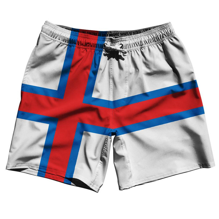 Faroe Islands Country Flag 7.5" Swim Shorts Made in USA - Blue White