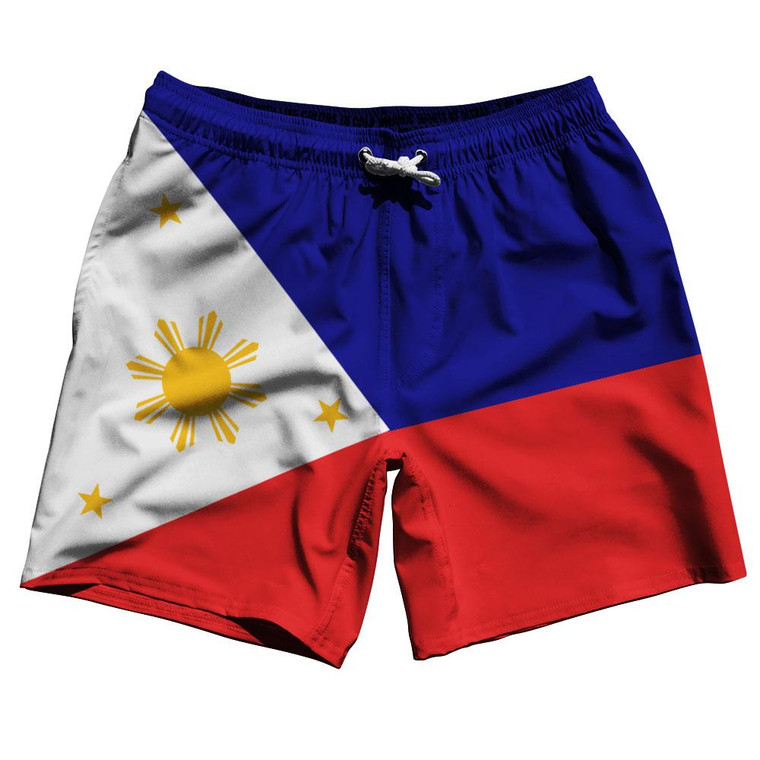 Philippines Country Flag 7.5" Swim Shorts Made in USA - Blue Red White