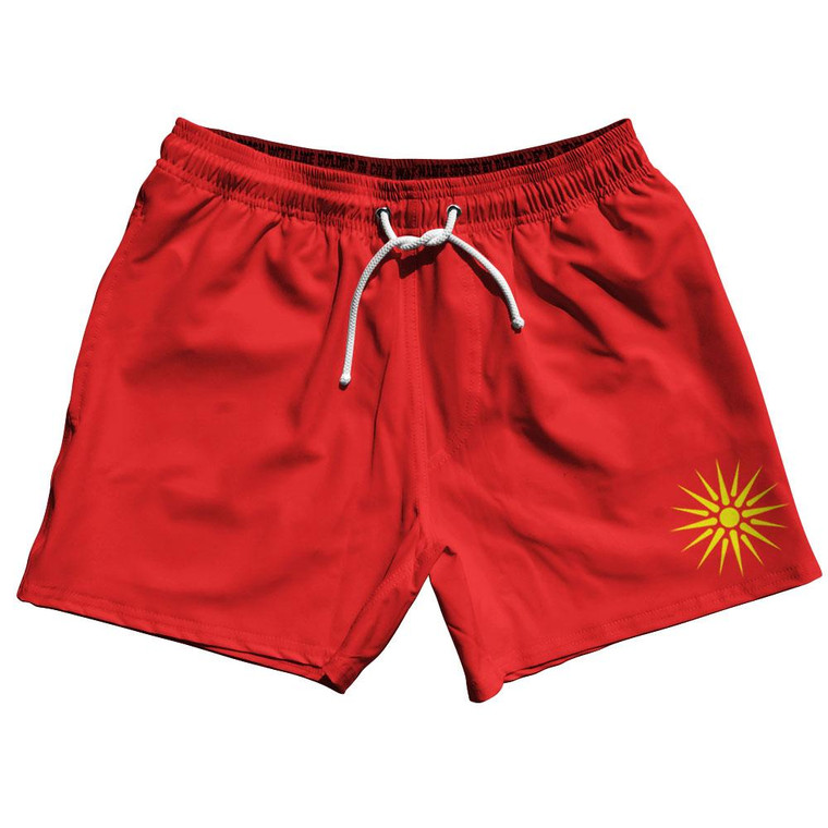 Macedonia Country Flag 5" Swim Shorts Made in USA - Red Yellow