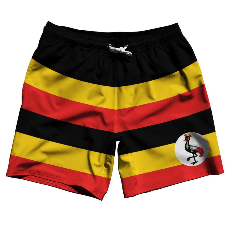 Uganda Country Flag 7.5" Swim Shorts Made in USA - Black Yellow Red