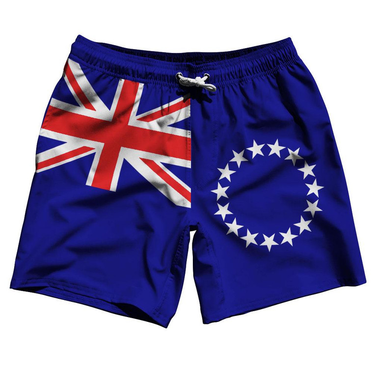 Cook Islands Country Flag 7.5" Swim Shorts Made in USA - Blue White