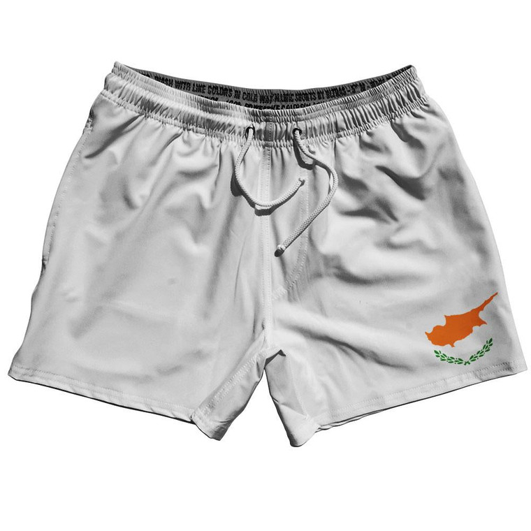 Cyprus Country Flag 5" Swim Shorts Made in USA - White Orange