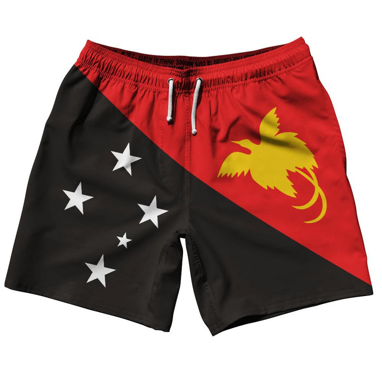 Papua New Guinea Country Flag 7.5" Swim Shorts Made in USA - Black Red