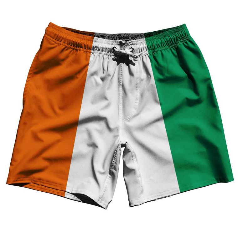 Ivory Coast Country Flag 7.5" Swim Shorts Made in USA - Green White Orange