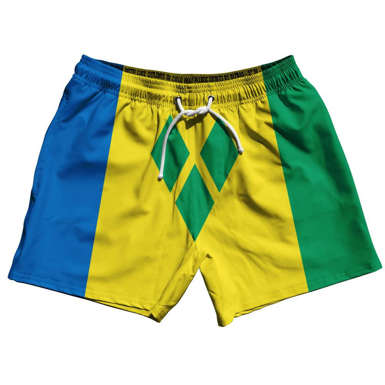 Saint Vincent and the Grenadines Country Flag 5" Swim Shorts Made in USA - Blue Yellow Green