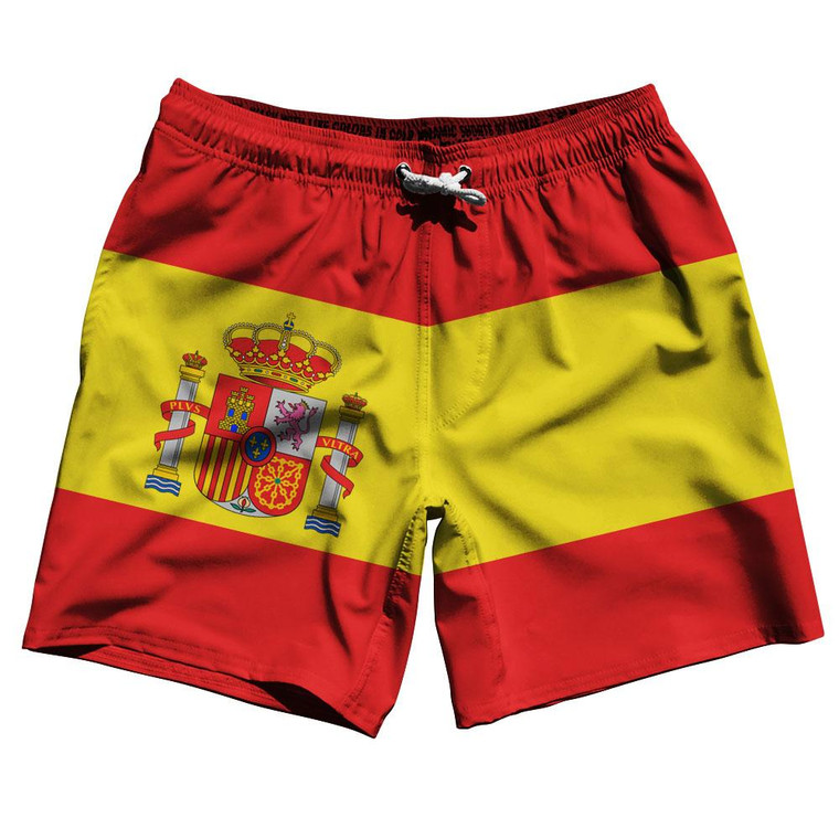 Spain Country Flag 7.5" Swim Shorts Made in USA - Red Yellow