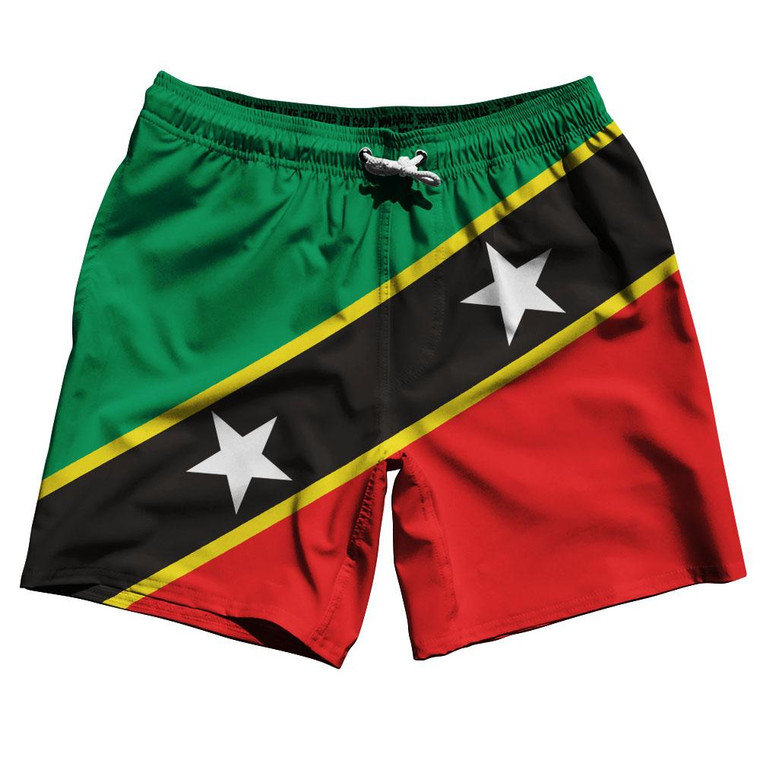 Saint Kitts and Nevis Country Flag 7.5" Swim Shorts Made in USA - Red Yellow Green