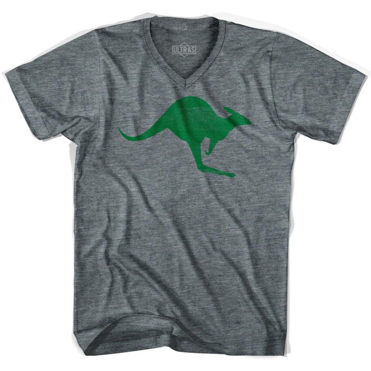Australia Aussie Kangaroo Adult Tri-Blend V-neck Soccer T-shirt - Athletic Grey