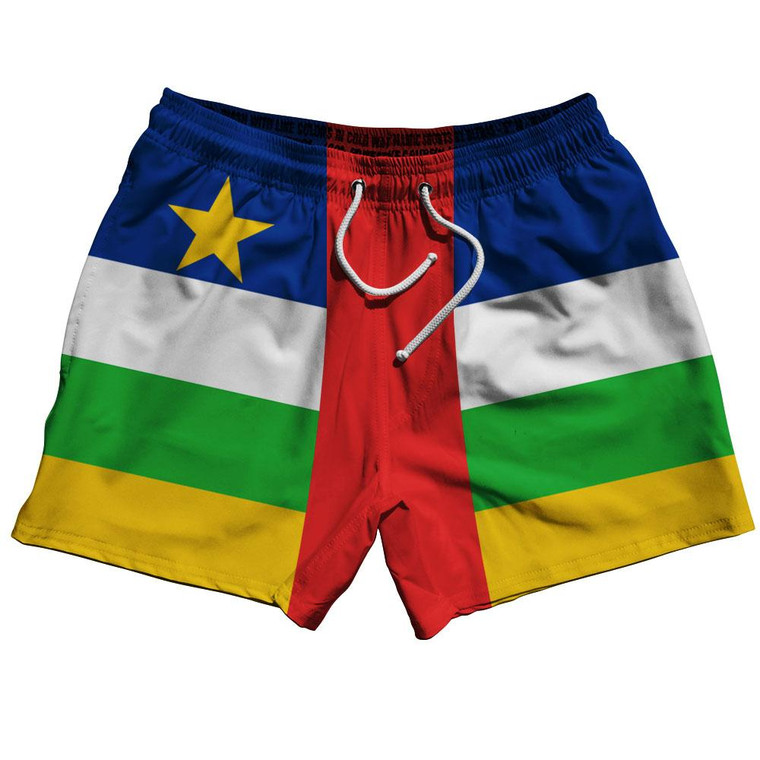 Central African Republic Country Flag 5" Swim Shorts Made in USA - Blue Yellow Green