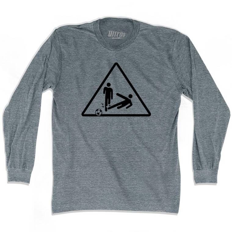 Italy De Rossi Caution Tackle Tattoo Adult Tri-Blend Long Sleeve Soccer T-shirt - Athletic Grey