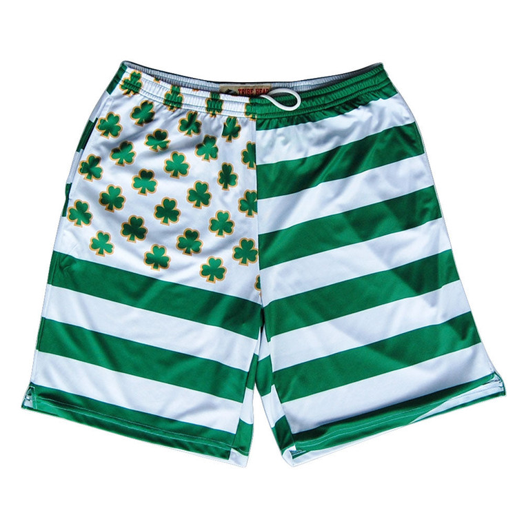 Ireland Clover Shamrock American Flag Inspired Lacrosse Shorts Made in USA - White Green