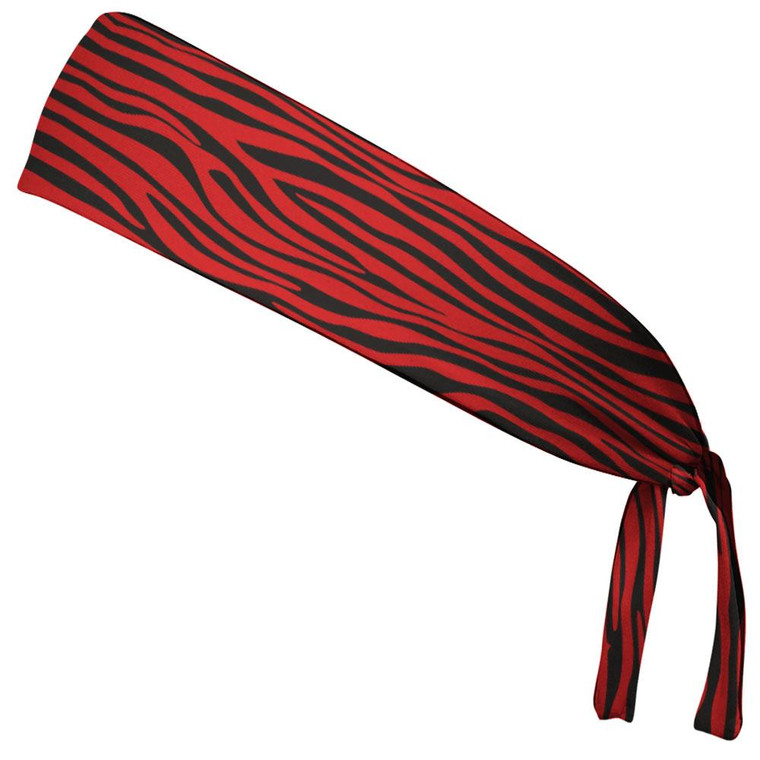 Zebra Red & Black Elastic Tie Running Fitness Headbands Made in USA - Red Black