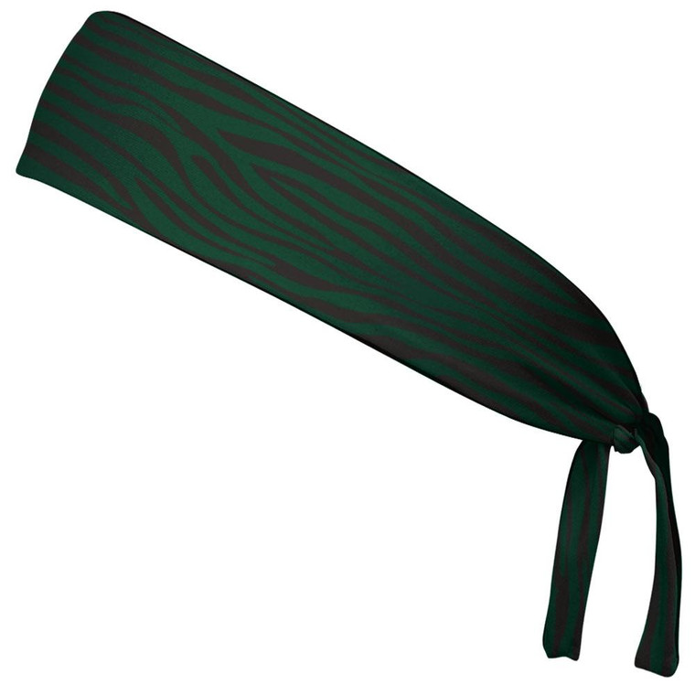 Zebra Forest Green & Black Elastic Tie Running Fitness Headbands Made in USA - Green Black