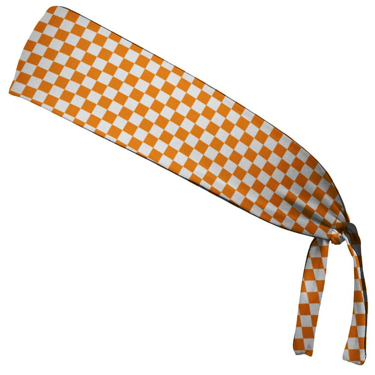 Checkerboard Orange & White Elastic Tie Running Fitness Headbands Made in USA - Orange White