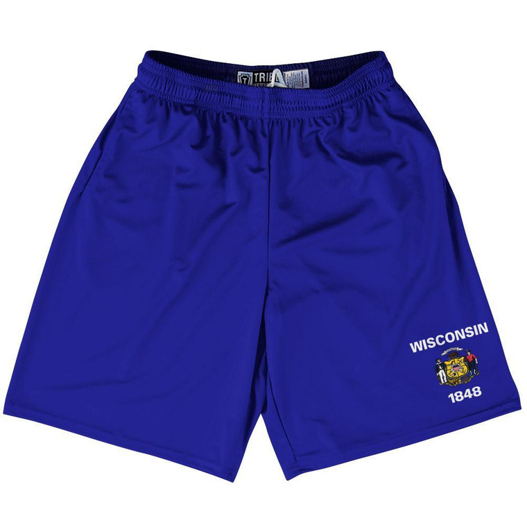 Wisconsin State Flag 9" Inseam Lacrosse Shorts Made in USA - Blue