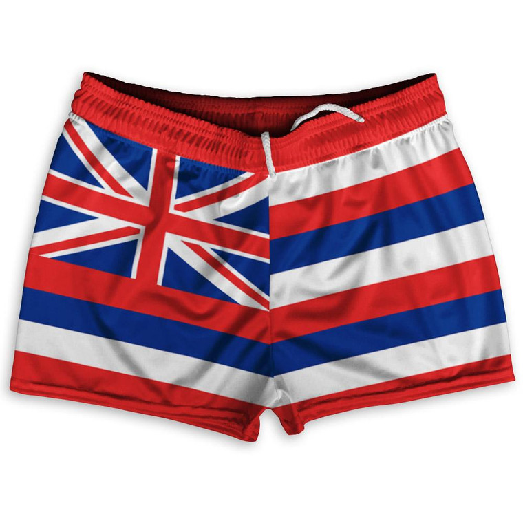 Hawaii State Flag Shorty Short Gym Shorts 2.5" Inseam Made in USA - Blue White Red