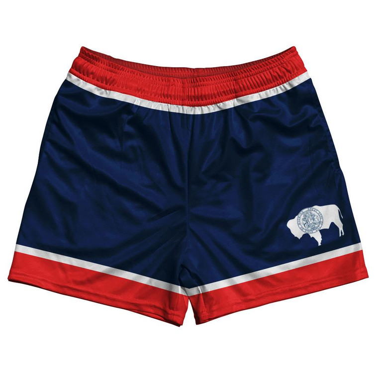 Wyoming State Flag Rugby Shorts Made in USA - Red