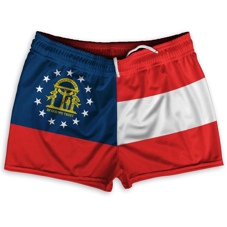 Georgia State Flag Shorty Short Gym Shorts 2.5" Inseam Made in USA - Blue White Red