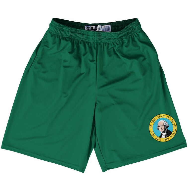 Washington State Flag 9" Inseam Lacrosse Shorts Made in USA - Green