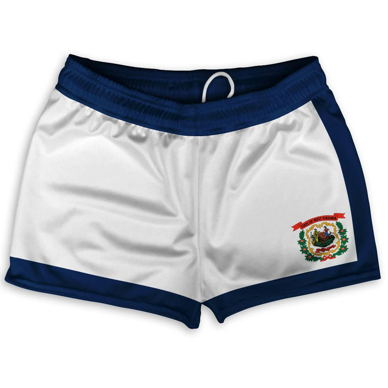 West Virginia State Flag Shorty Short Gym Shorts 2.5" Inseam Made in USA - Blue White
