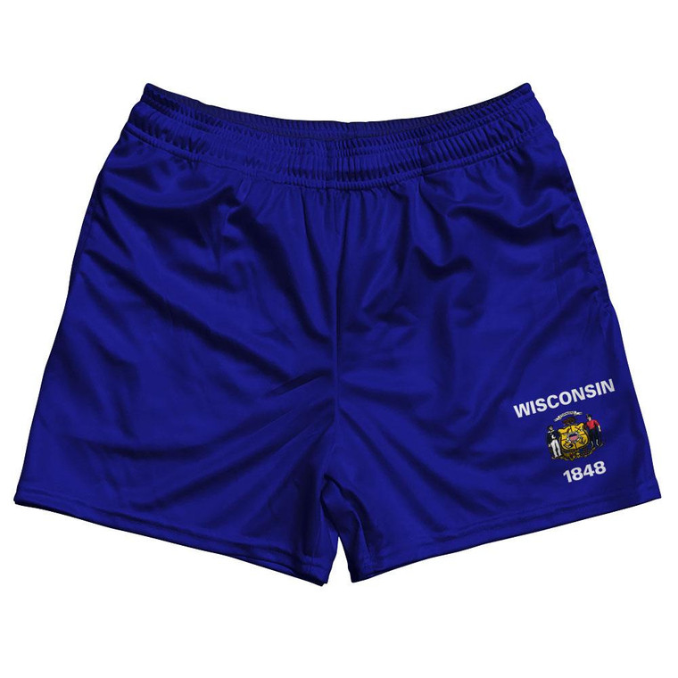 Wisconsin State Flag Rugby Shorts Made in USA - Royal Blue