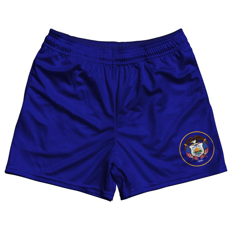 Utah State Flag Rugby Shorts Made in USA - Royal Blue