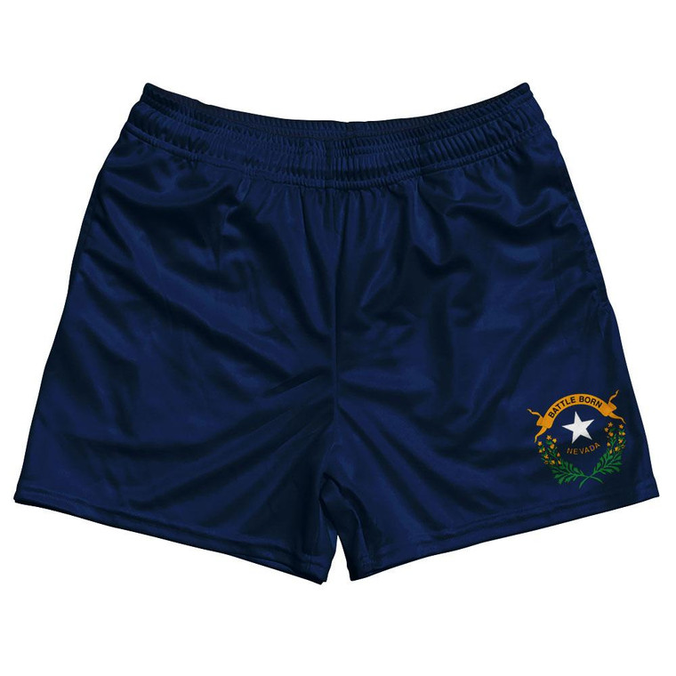 Nevada State Flag Rugby Shorts Made in USA - Royal Blue