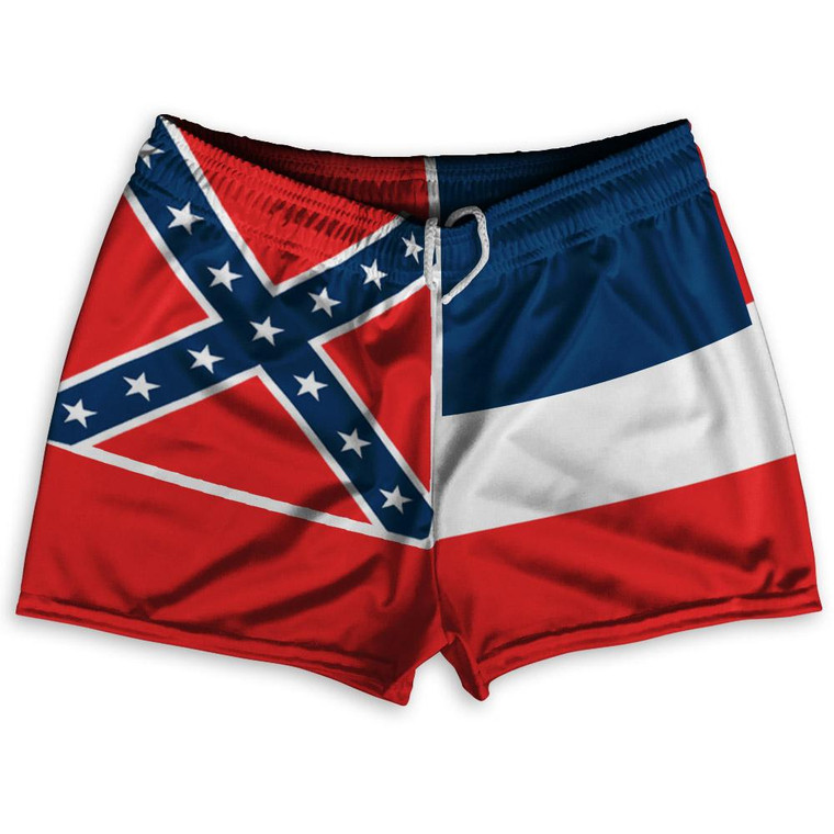 Mississippi State Flag Shorty Short Gym Shorts 2.5" Inseam Made in USA - Blue White Red