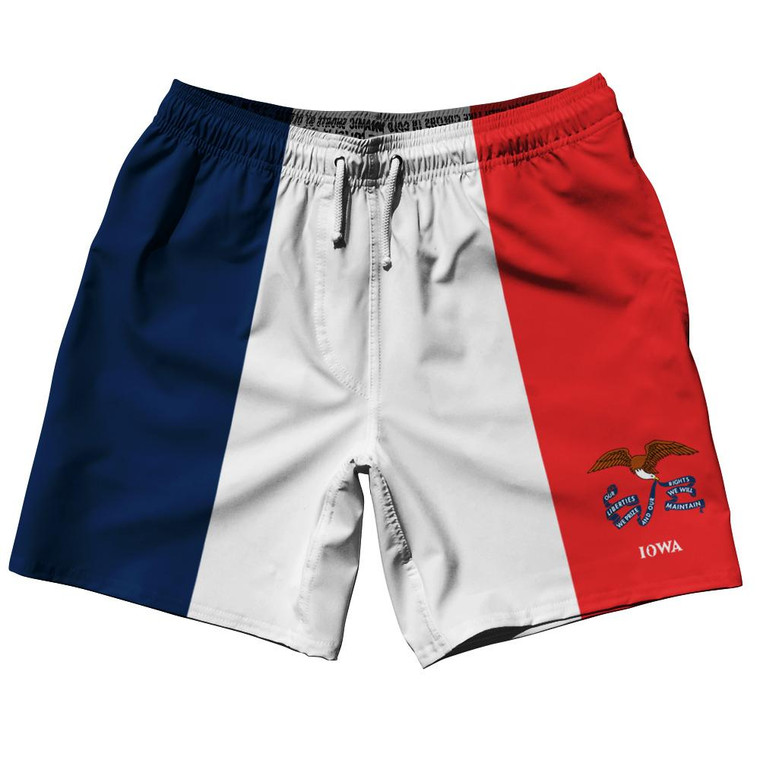 Iowa US State 7.5" Swim Shorts Made in USA - Red Blue White