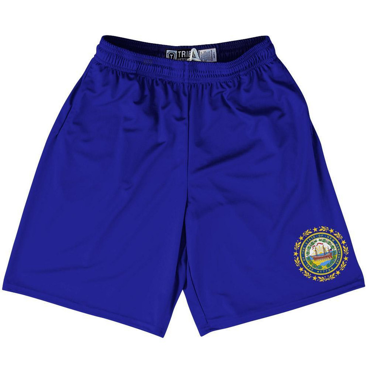 New Hampshire State Flag 9" Inseam Lacrosse Shorts Made in USA - Blue