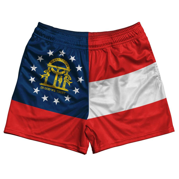 Georgia State Flag Rugby Shorts Made in USA - Blue Red