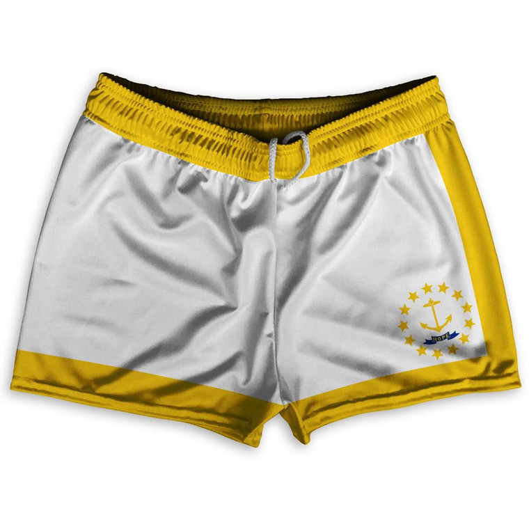 Rhode Island State Flag Shorty Short Gym Shorts 2.5" Inseam Made in USA - White Yellow