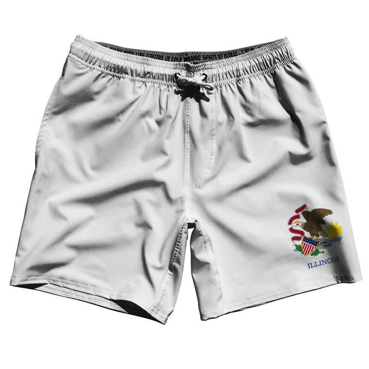 Illinois US State 7.5" Swim Shorts Made in USA - White