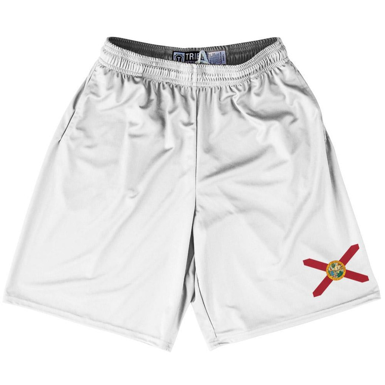 Florida State Flag 9" Inseam Lacrosse Shorts Made In USA - White