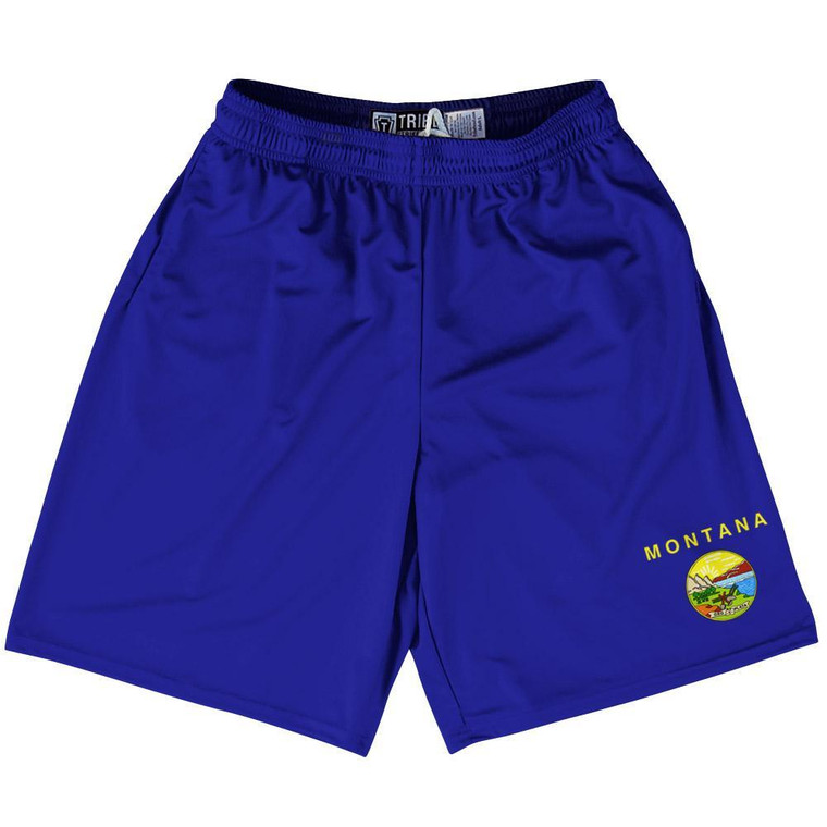 Montana State Flag 9" Inseam Lacrosse Shorts Made in USA - Blue